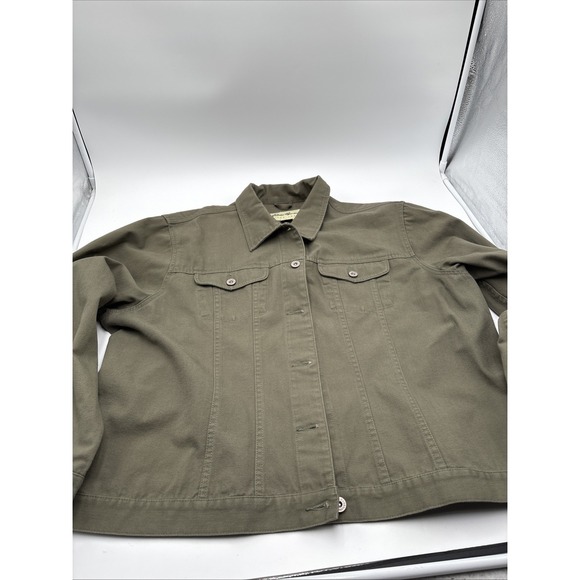 Eddie Bauer Green Denim Jacket Mens Size 2XL XXL 100% Cotton Button Up - Picture 1 of 13
